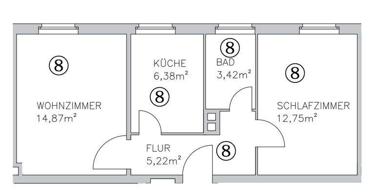 Grundriss 2-Zimmer-Wohnung im 2.OG