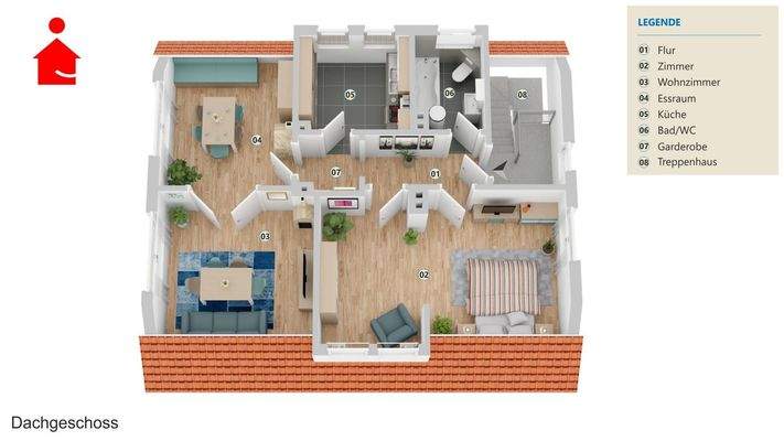 Grundrissvisualisierung Dachgeschoss