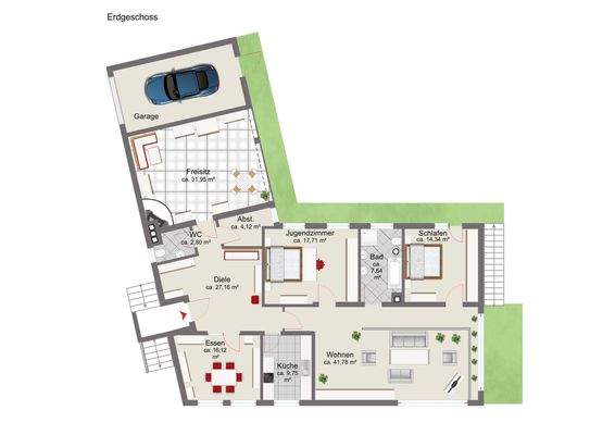 Grundriss Erdgeschoss, m²-Angaben sind ca.Angaben und nicht massstabsgetreu