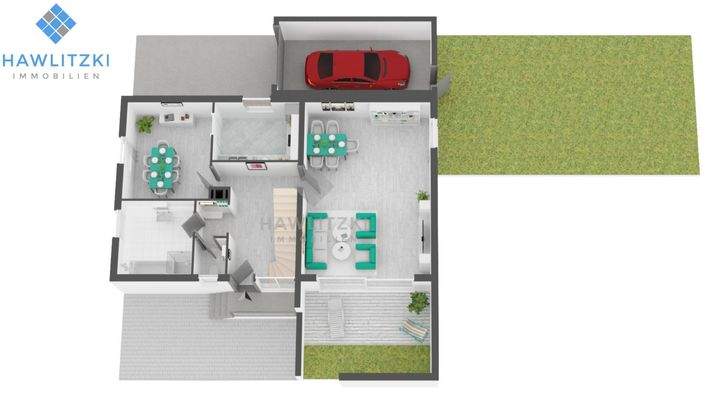 Grundriss Erdgeschoss mit Garten und Garage