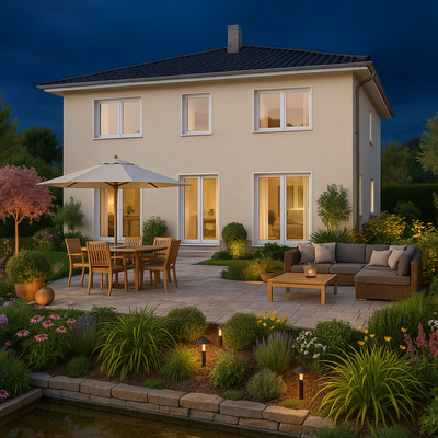 Abendstimmung im Garten mit Haus.png