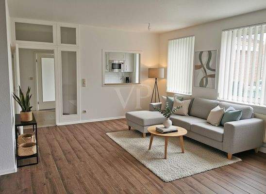 Wohnzimmer mit Durchreiche KI