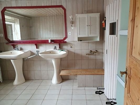 Badezimmer mit integrierter Sauna