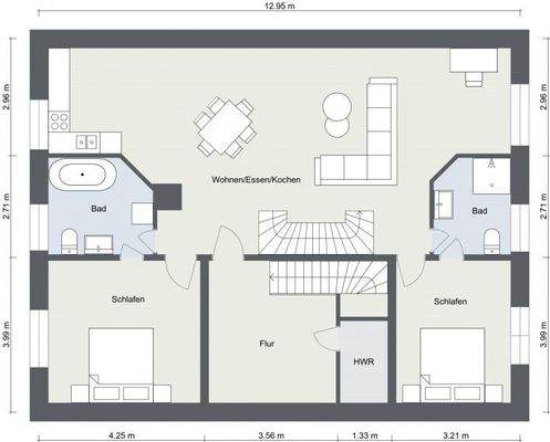 Obergeschoss mit Bemaßung