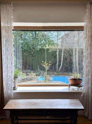 Wohnzimmerfenster mit Gartenblick