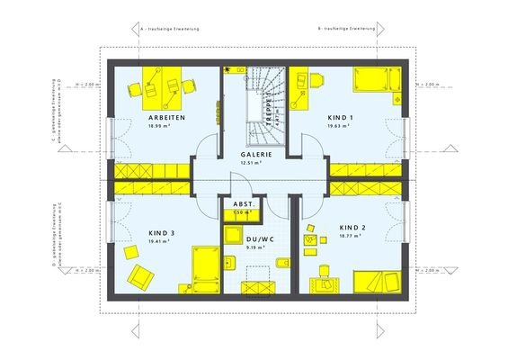 Das DG des Sunshine 210, viel Platz zum arbeiten, spielen und lernen