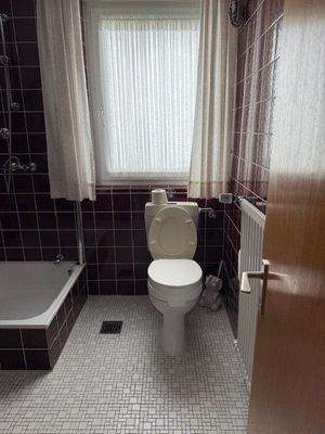 Badezimmer mit Dusche und Fenster