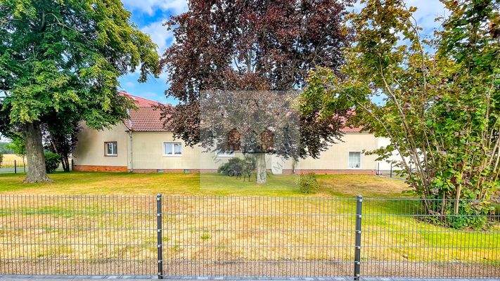 Blick auf den Garten mit neuem Zaun