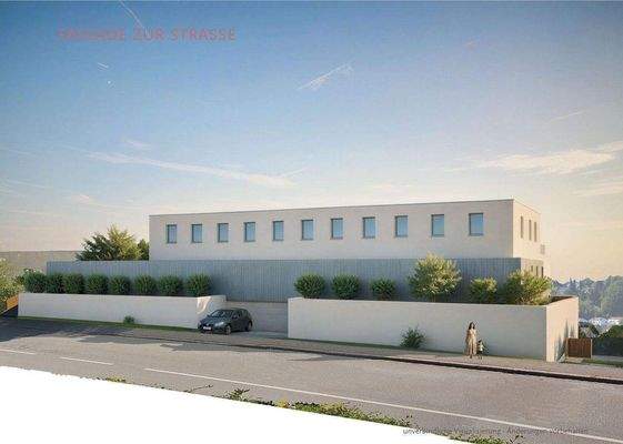 Ansicht von der Straße - mittig ist die Einfahrt i