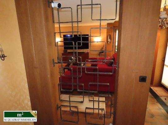 Raumteiler - sandgestrahlte Eiche m. Schmiedeeisen