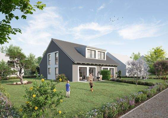 Doppelhaus Visualisierung mit Garten