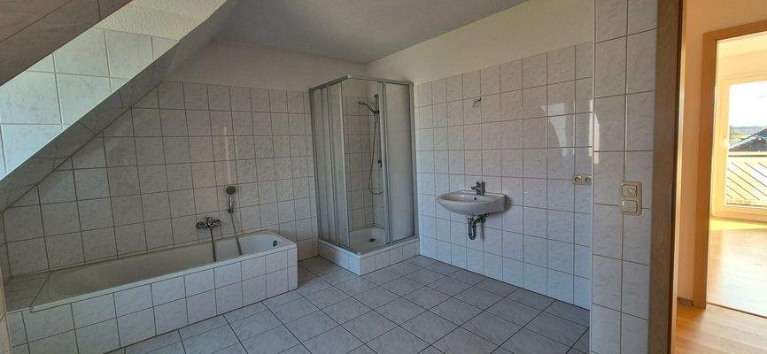 Hauptbad mit Dusche, Badewanne und WC