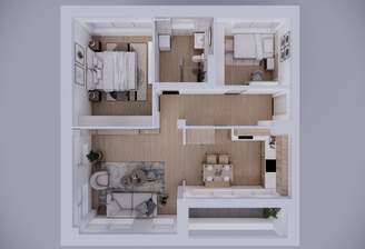 Blick in die Wohnung mit Einrichtungsvorschlag