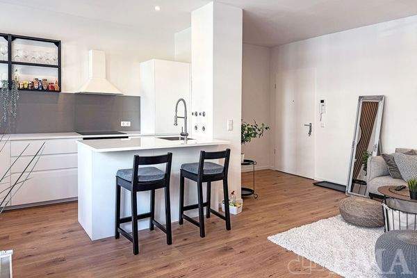 Blick vom Wohnbereich zur offenen Küche