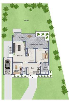 Grundriss Erdgeschoss mit Grundstück