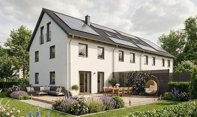 Visualisierung Reihenhaus Gartenansicht