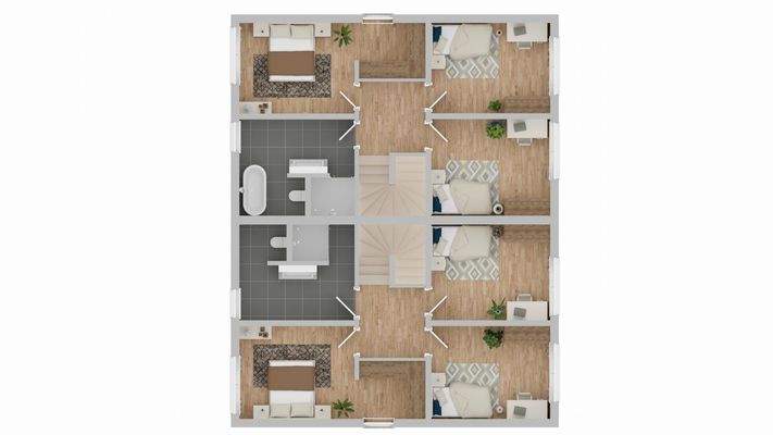 Grundriss Obergeschoss - jeweils zwei Doppelhaushälften