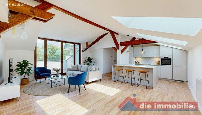 Wohnzimmer mit KI möbiliert