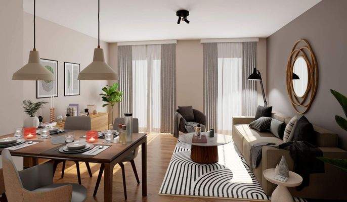 Heller Wohnbereich dank bodentiefer Fenster