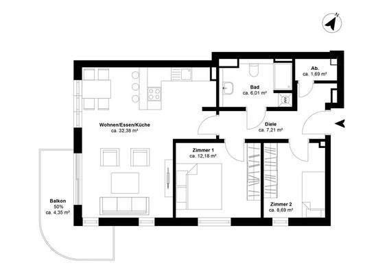 Grundriss A4_Haus 1_1.OG - Eingang 12 A