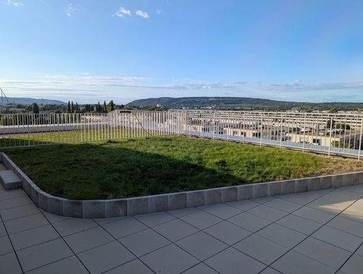 Teilweise begrünte Terrasse