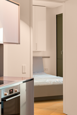 Blick auf das Schlafzimmer von Küche aus