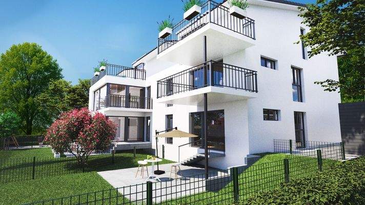 Schräge Ansicht Hinterseite Garten