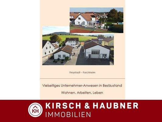 2 Wohnhäuser, Garagenhaus und 3 Hallen