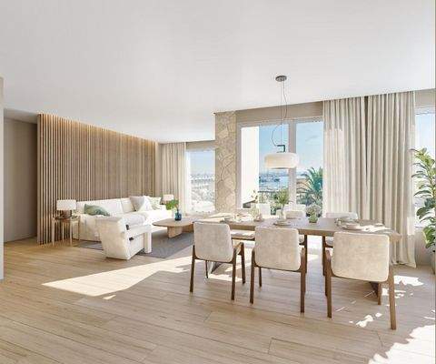 Helles Wohn- Esszimmer mit Blick zum Meer