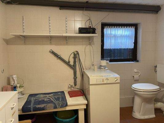 Waschmaschinenraum mit WC und Dusche