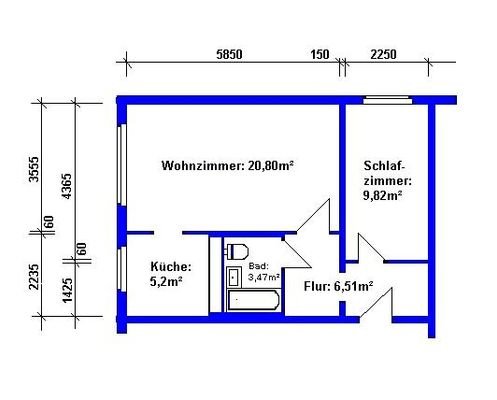 Die Aufteilung von ca. 46 m²