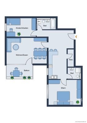 Grundrissskizze - nicht maßstabsgetreu - Möblierung dient lediglich zur Veranschaulichung und ist nicht Bestandteil der Wohnung.