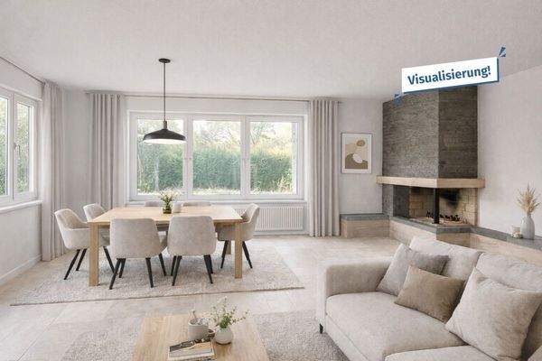 Wohnzimmer mit Kamin visualisiert