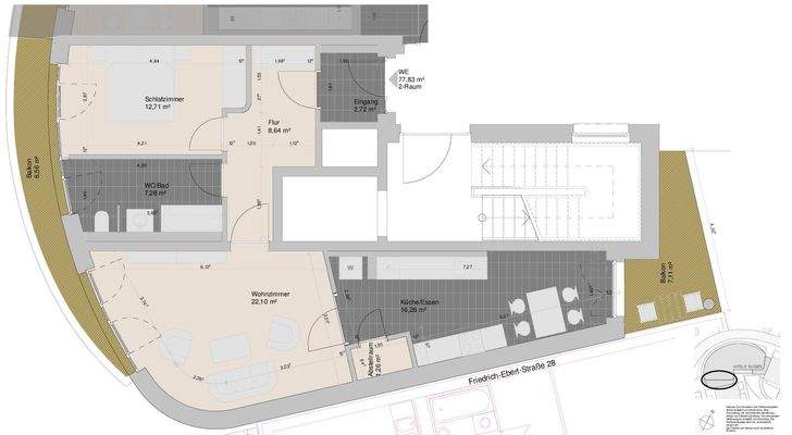 Die Aufteilung von ca. 78 m²