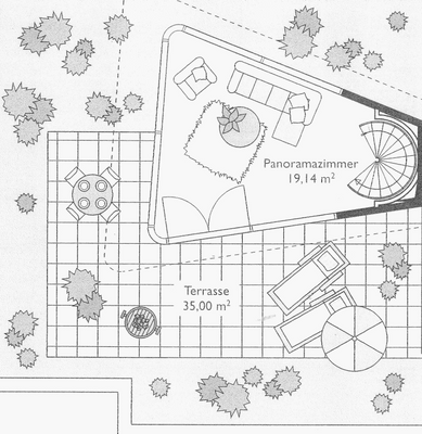 Panoramazimmer mit Terrasse