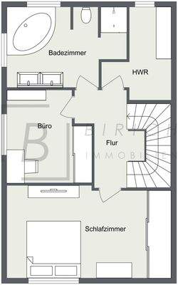Grundriss-OG. Bitte beachten Sie, dass der dargestellte Grundriss nicht maßstabsgetreu ist und lediglich der Orientierung dient.