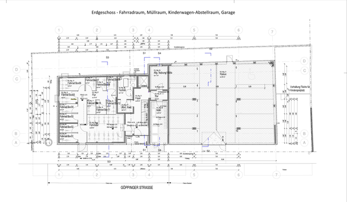 Erdgeschoss - Fahrräder, Müllraum, Kinderwagen, Ga