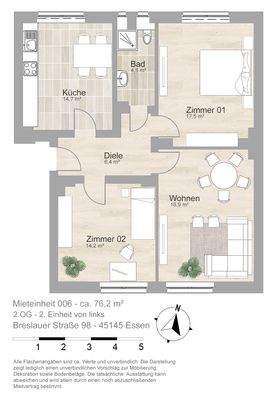 Grundriss farbig / möbliert