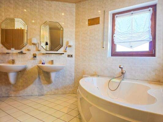 zwei Waschbecken und Wanne