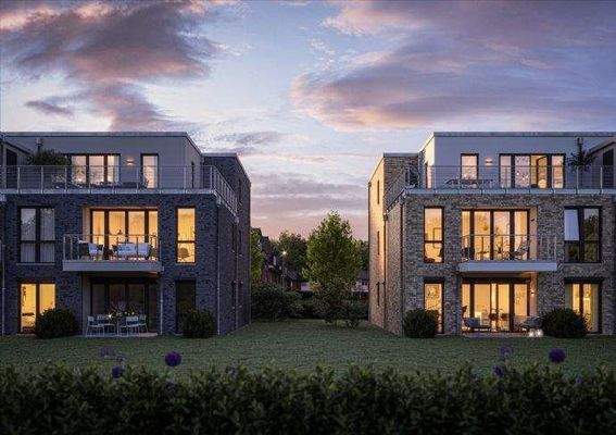 Häuser in der Abenddämmerung