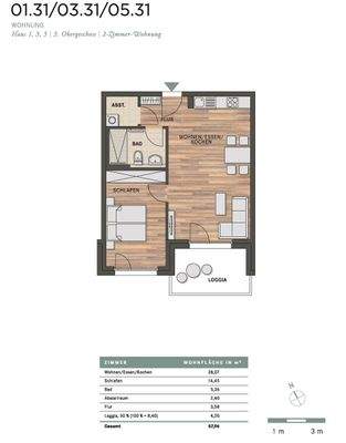 Grundriss - Maßstab 1:100 bei entsprechendem Heranzoomen (Referenz: Küchenarbeitsplatte mit 60 cm Tiefe)