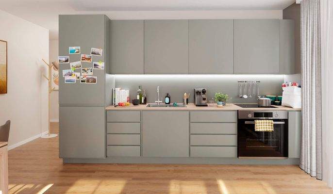 Die offene Wohnküche lädt zu gemeinsamen Mahlzeite