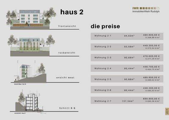 Preisübersicht Haus 2