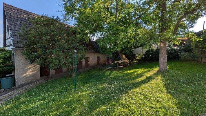 Scheune mit Nußbaum und Erholhungsbereich