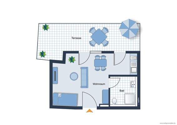 Grundrissskize der Wohnung - nicht maßstabsgetreu - Möblierung dient lediglich zur Veranschaulichung und ist nicht unbedingt Bestandteil der Wohnung