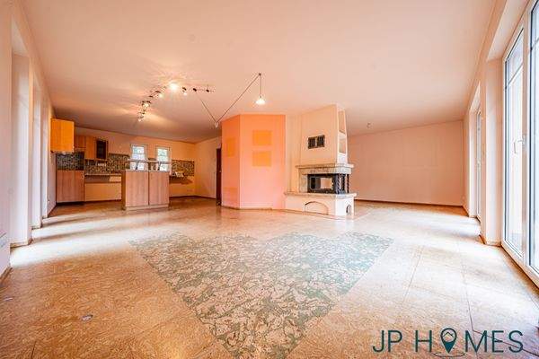 Wohnzimmer / offene Küche Perspektive 1