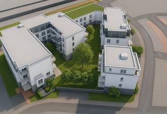 Ansicht mit dem 1. Bauabschnitt im Vordergrund