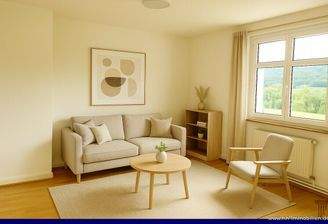 helles und geräumiges Wohnzimmer - möbliert durch KI