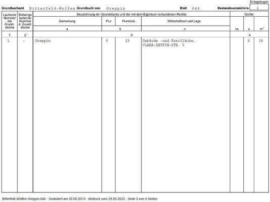 Auszug Grundbuch