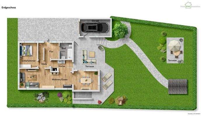 Grundriss EG, ImmoG low, Einfamilienhaus mit Garage zum Kauf in Düsseldorf Urdenbach, Frank Ewe Immobilienmakler Düsseldorf Hassels (1)